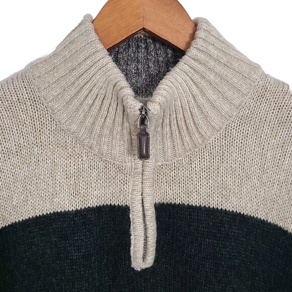 Tricots St Raphael Men's Sweater 1/4 Zip Pullover Tan Black Gray Stripe XL - Picture 3 of 7